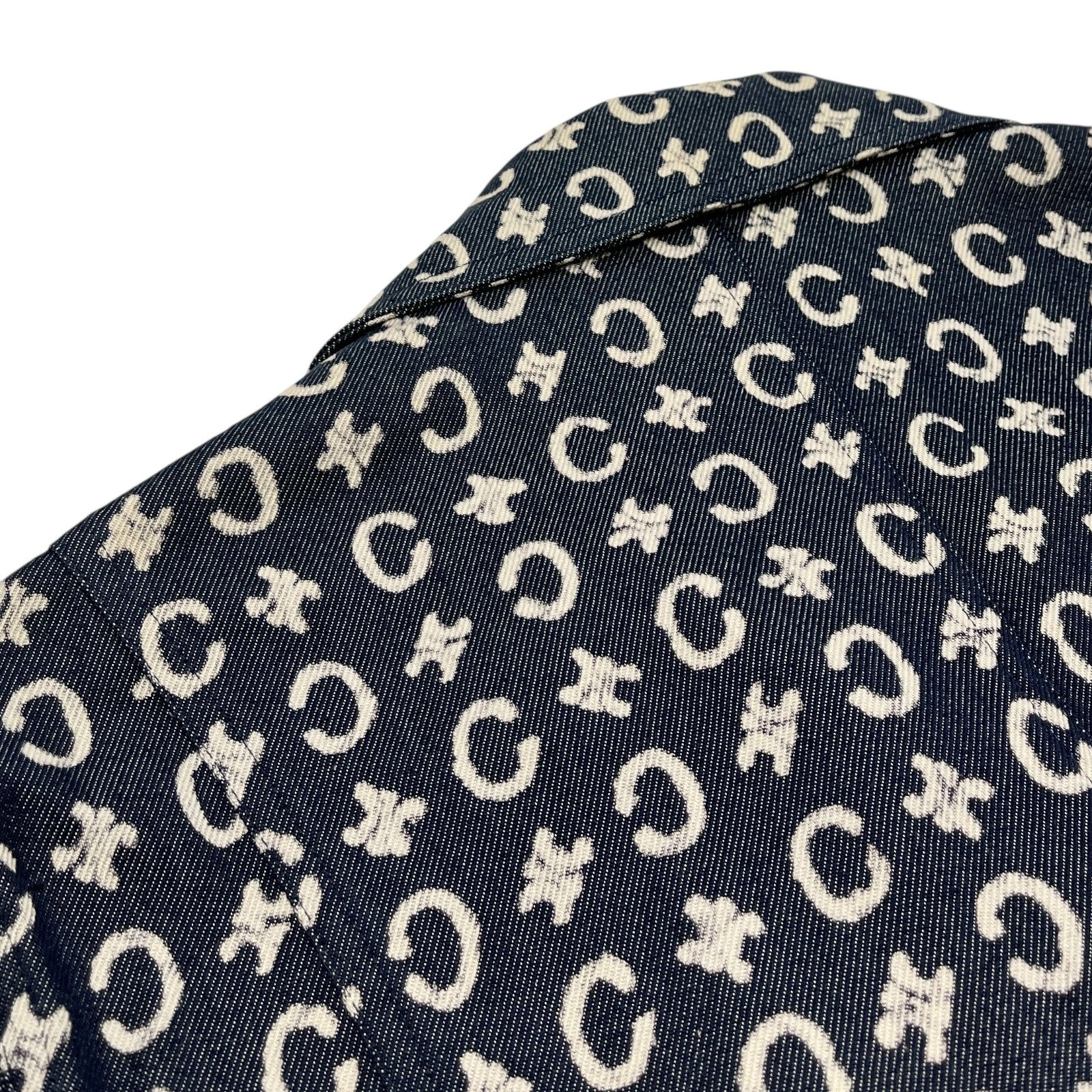 CELINE Vintage 2005 Macadam Monogram Logo Denim Jacket #40 Dark Blue White