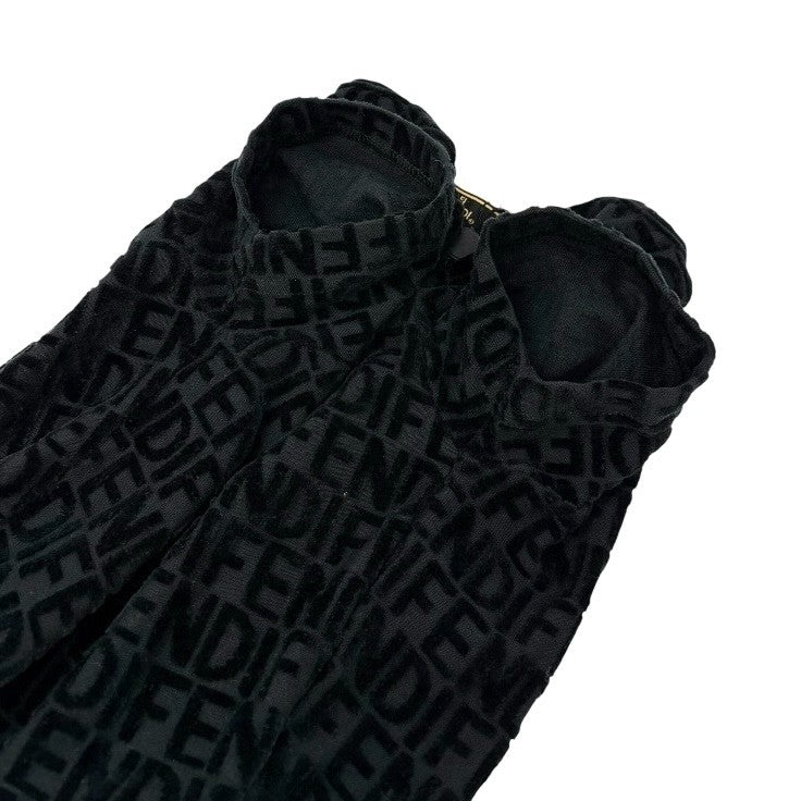 FENDI Vintage Logo Monogram Cropped Wrap Top #42 Black Terry Cloth Tie Cotton