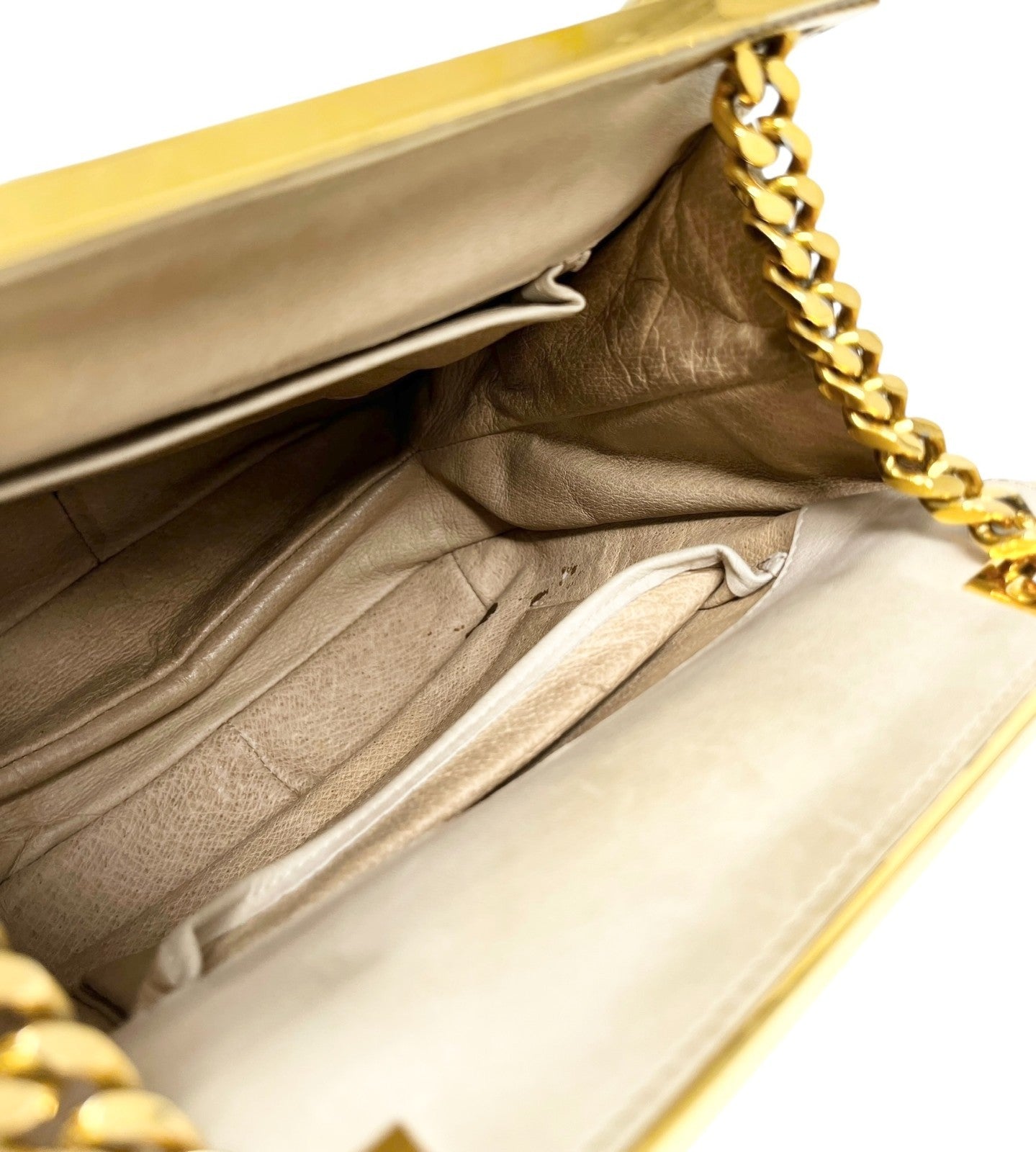 GUCCI Vintage GG Monogram Logo Shoulder Bag Crossbody Cream Gold Velour Leather