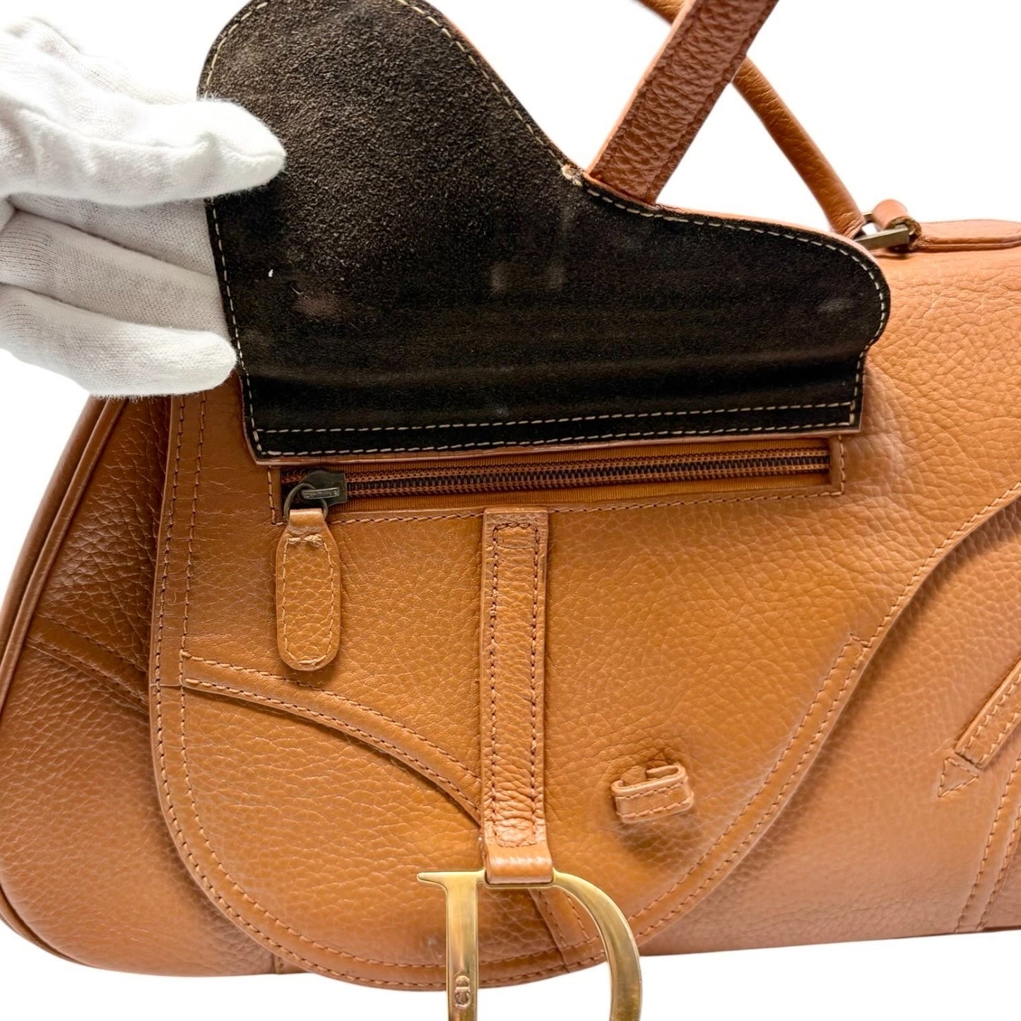 Christian Dior Vintage Double Saddle Leather Bag Handbag D Charm Brown 901941