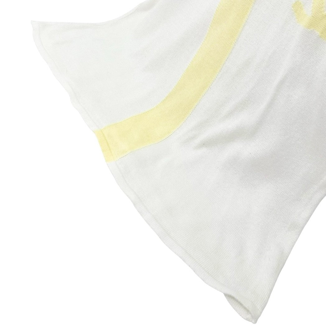 CHANEL Vintage 00S CC Logo Knit Tank Top #42 Sleeveless White Yellow Cotton