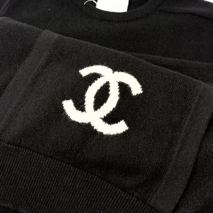 CHANEL Vintage 94A CC Logo Cashmere Pocket Knit Sweater Top Black 902809