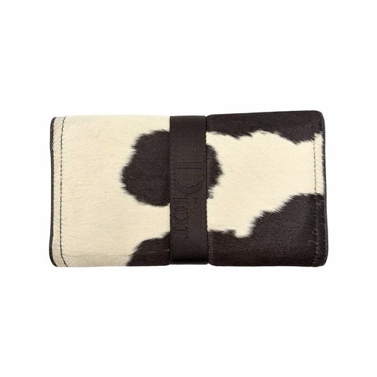 Christian Dior Vintage Logo Cow Print Pony Calf Hair Wallet Brown White 902437