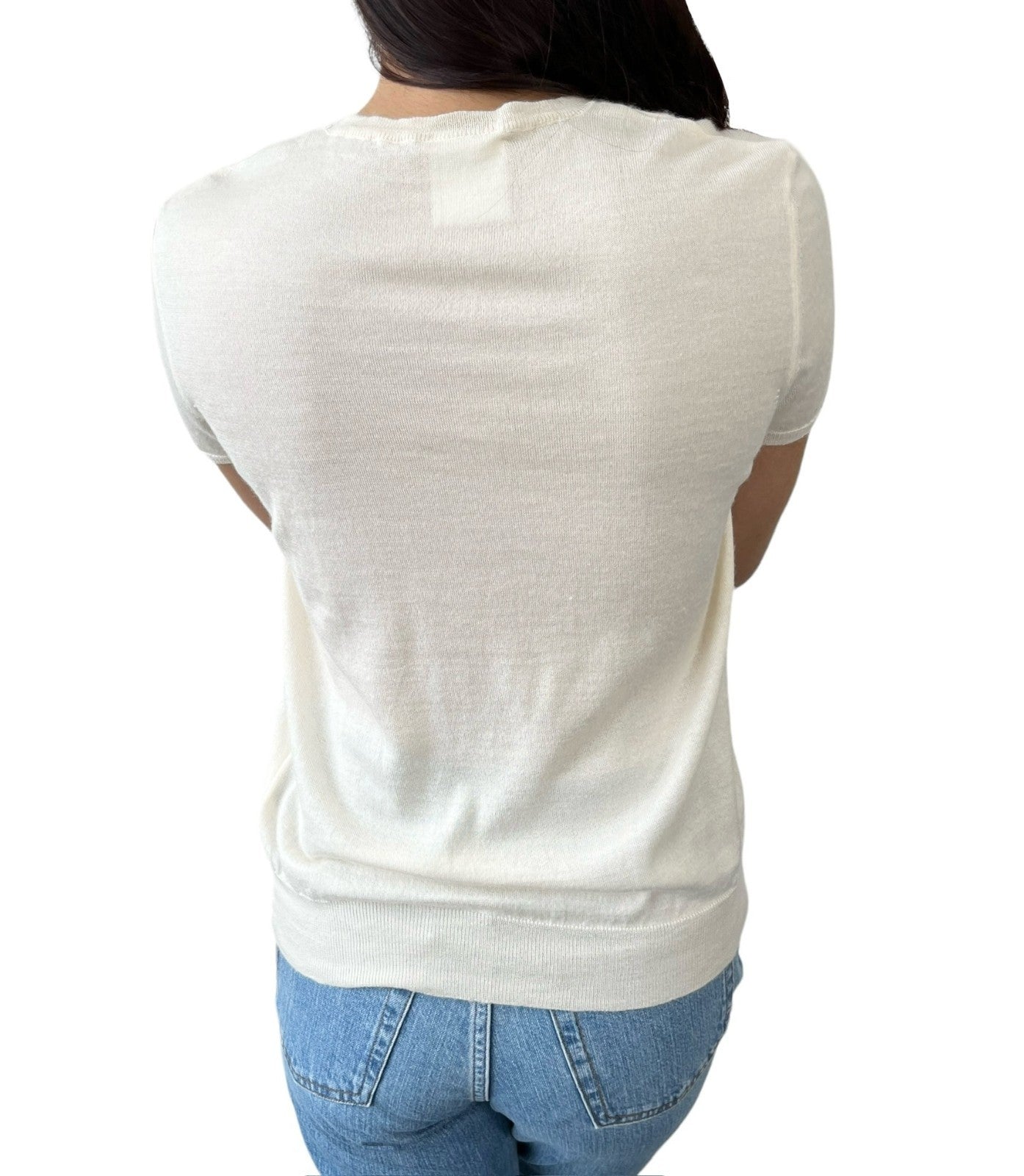 CHANEL Vintage 03P CC Mark Logo Mesh Knit Tshirt Top White Short Sleeve Cotton