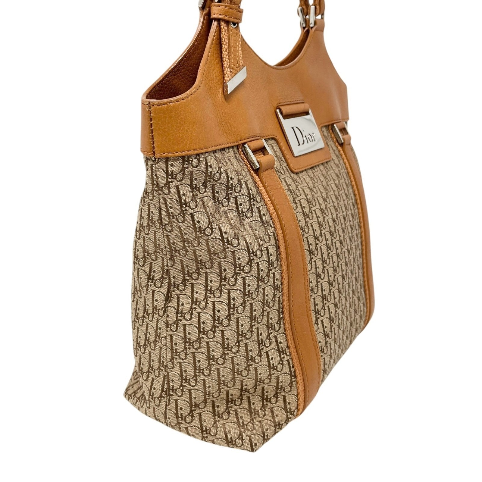 Christian Dior Vintage Trotter Monogram Street Chic Shoulder Bag Beige Canvas