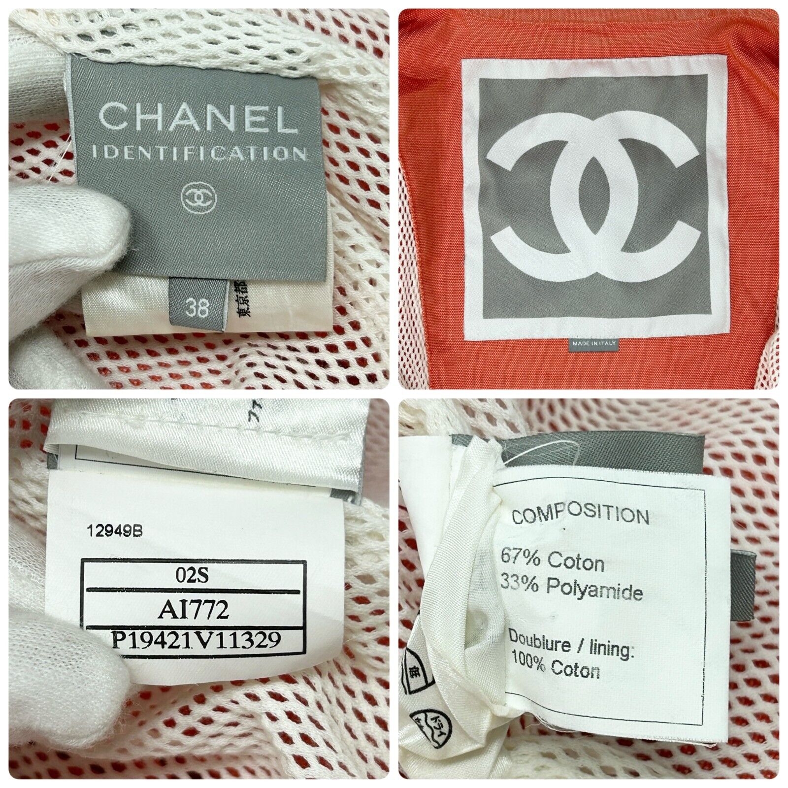 CHANEL Sport 02S Vintage Coco Mark Zipped Jacket #38 Orange Cotton RankAB+