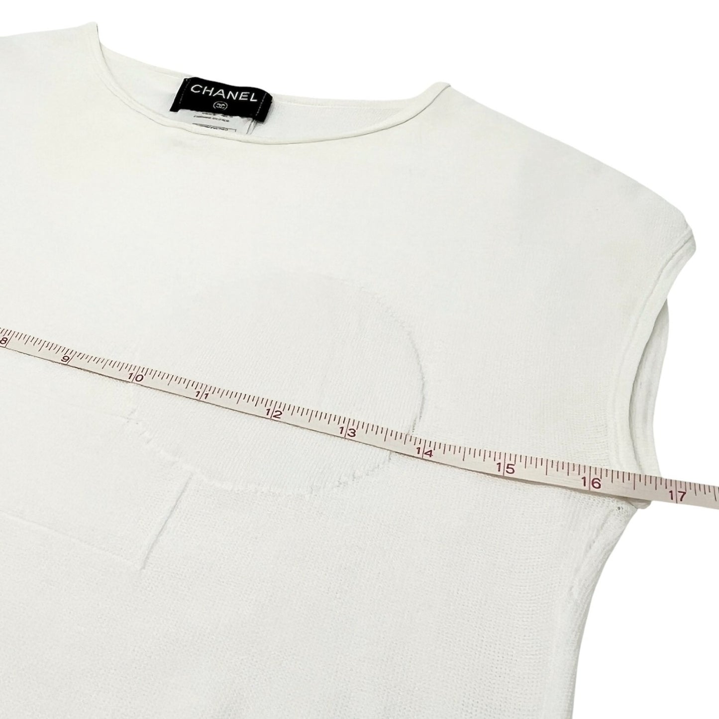 CHANEL Vintage P46183 CC Mark Logo Sleeveless Top #38 White Cotton