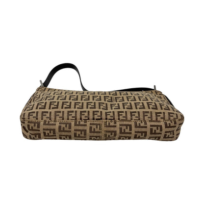 FENDI Vintage Logo Zucchino Shoulder Bag Beige Brown Canvas Pochette 902481