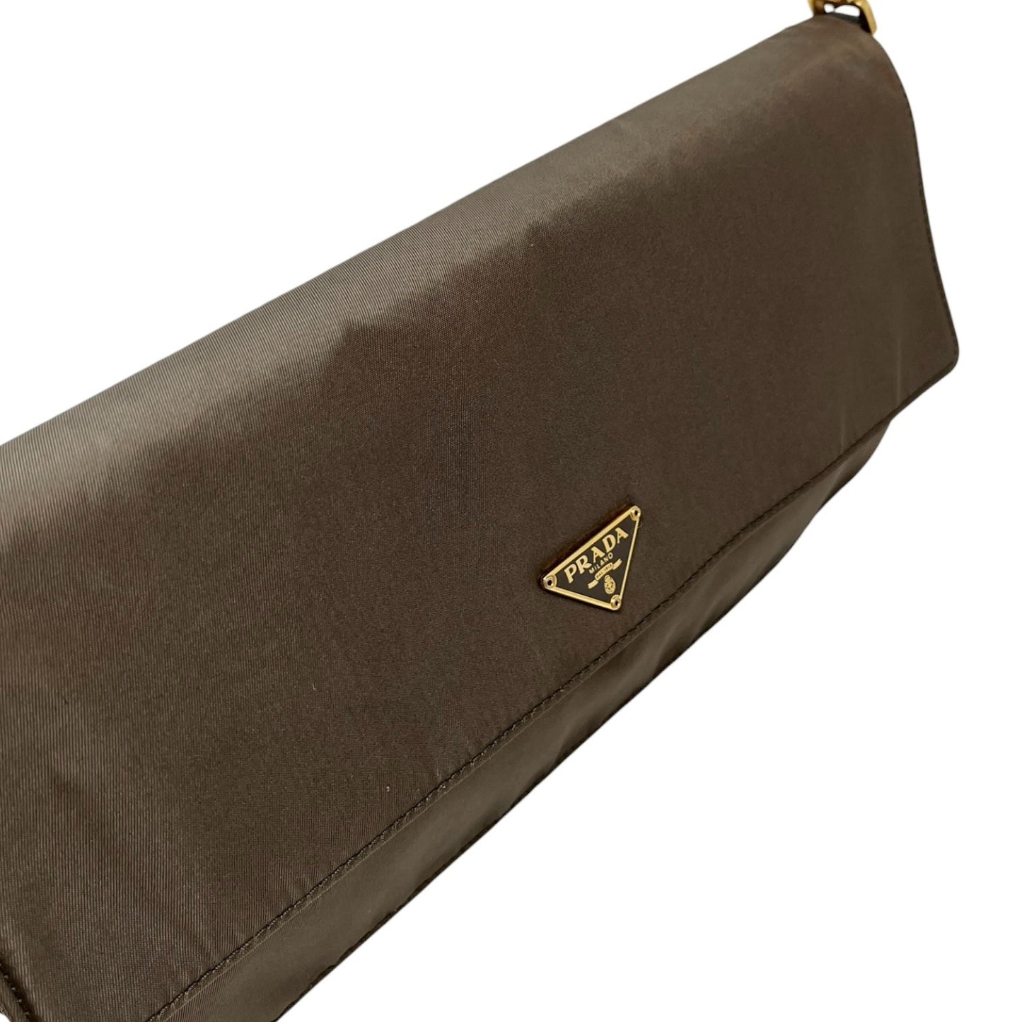 PRADA Vintage Triangle Logo Tessuto Shoulder Bag Khaki Gold Nylon 106543