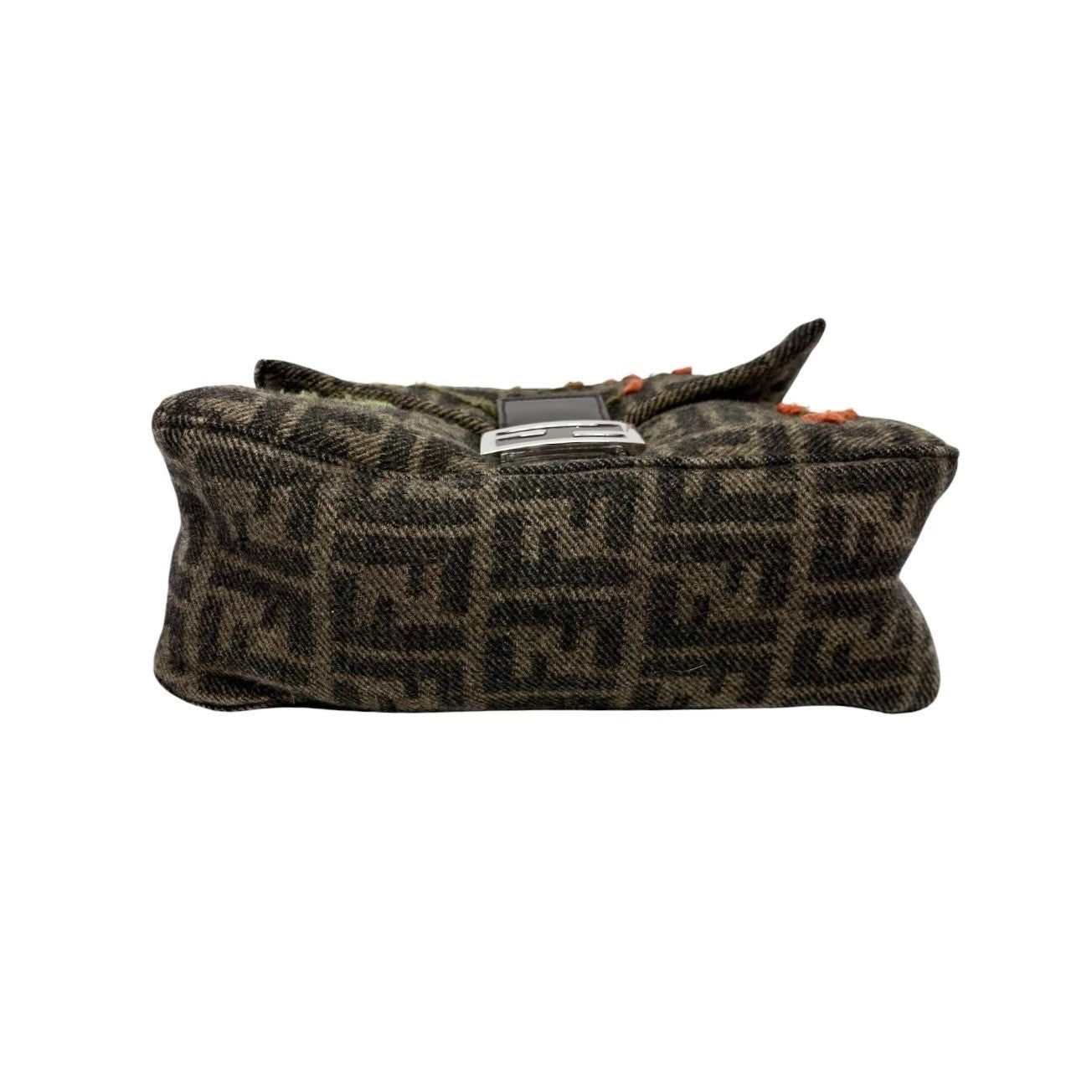 FENDI Vintage FF Mamma Baguette Wool Knit Shoulder Bag Brown Flower