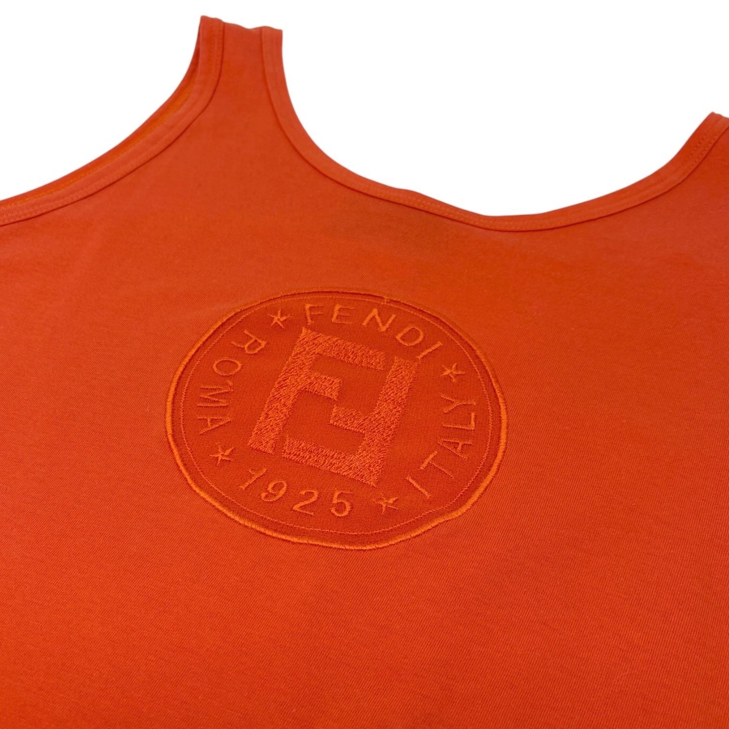 FENDI Vintage FF Logo Embroidered Sleeveless Tank Maxi Dress #38 Orange Cotton