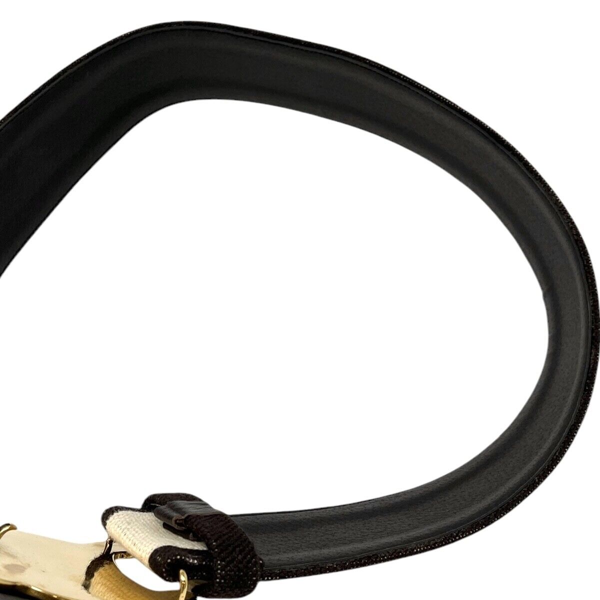 CELINE Vintage Macadam Logo Belt #32/80 Fashion Accessory Brown Gold Calf Hair