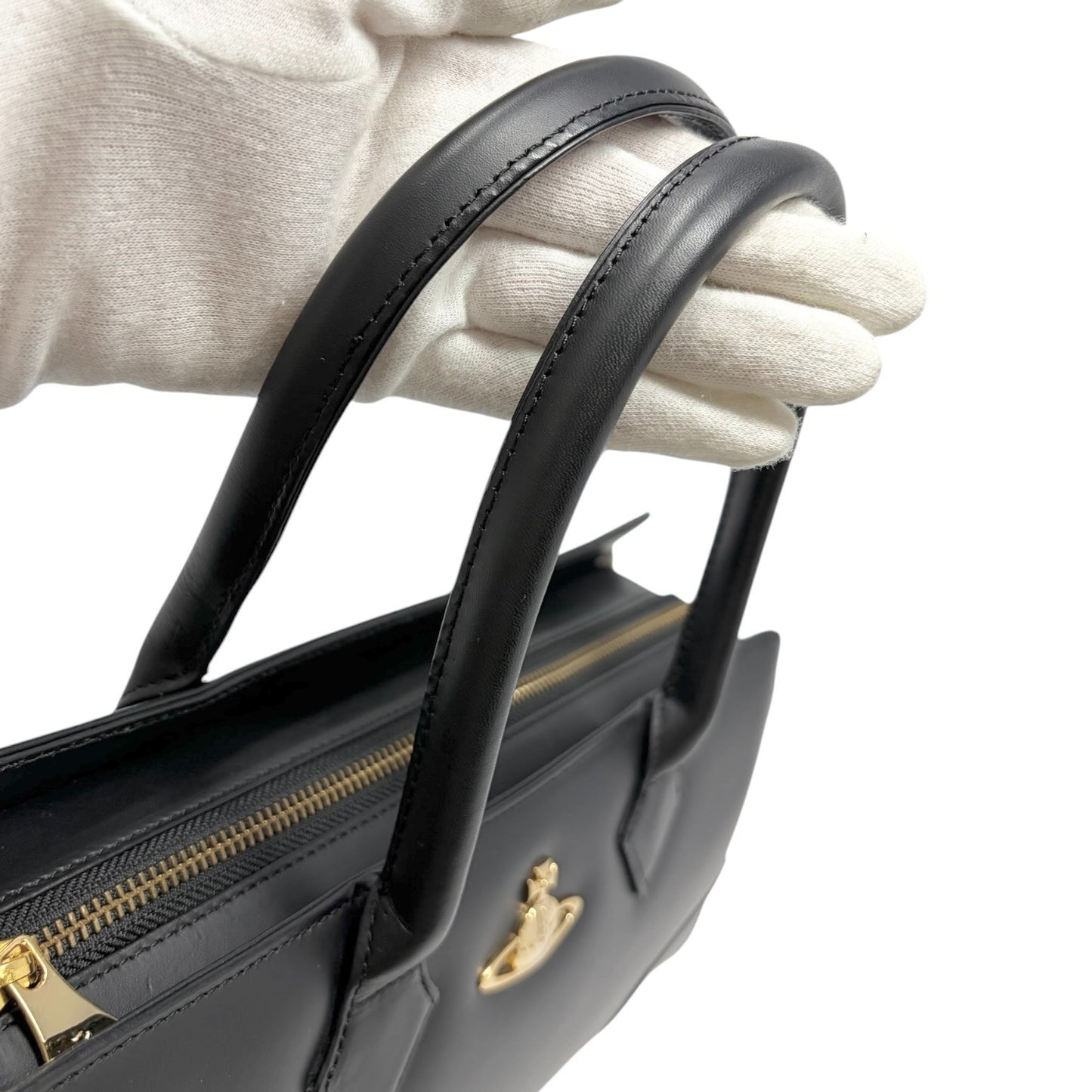 Vivienne Westwood Vintage Ord Logo Executive Tote Bag Black Leather 902058