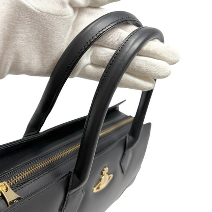 Vivienne Westwood Vintage Ord Logo Executive Tote Bag Black Leather 902058