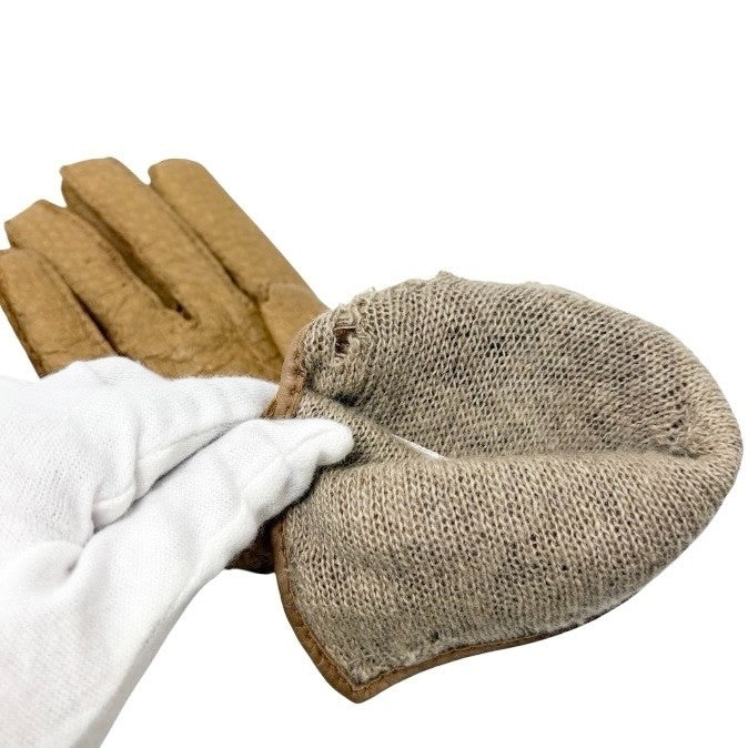 CHANEL Vintage CC Mark Logo Gloves Turn Lock #7.5 Leather Light Brown Gold
