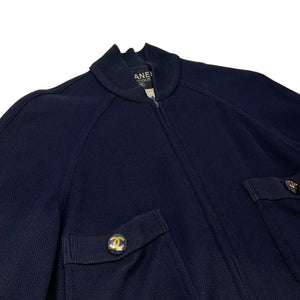 CHANEL Vintage CC Mark Button Zipped Jacket #36 Dark Blue Gold Cotton Rank AB