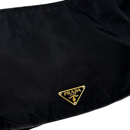 PRADA Vintage Mini Shoulder Nylon Bag Handbag Pochette Black Silver Logo 902252