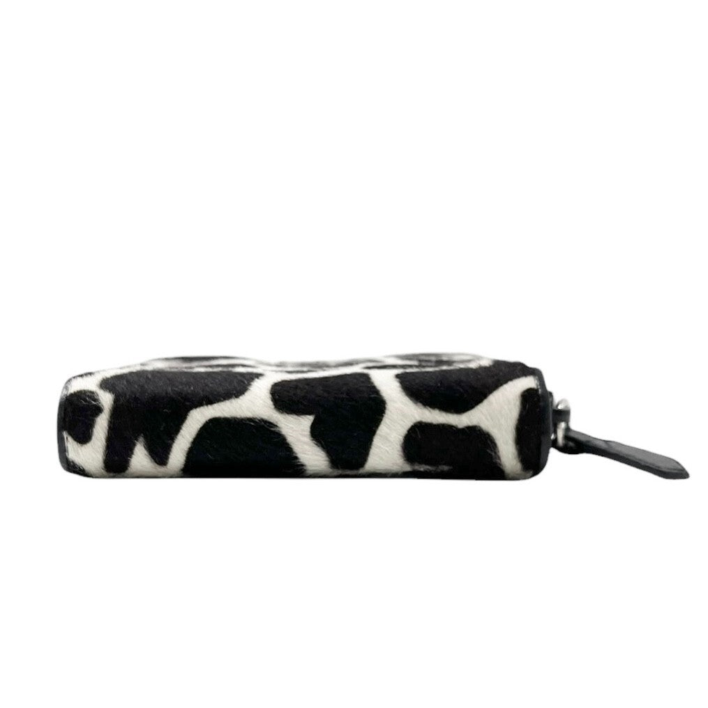 PRADA Vintage Logo Animal Print Giraffe Wallet Purse Black White Calf Hair Zip