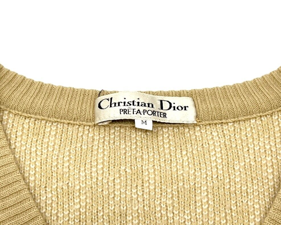 Christian Dior Vintage Trotter Monogram Knit Sweater #M Beige Wool Rank AB