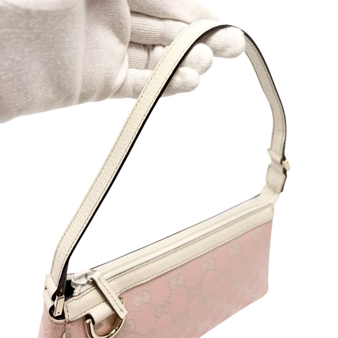 GUCCI Vintage GG Monogram Logo Abbey Shoulder Bag Pink Gold Canvas 902056