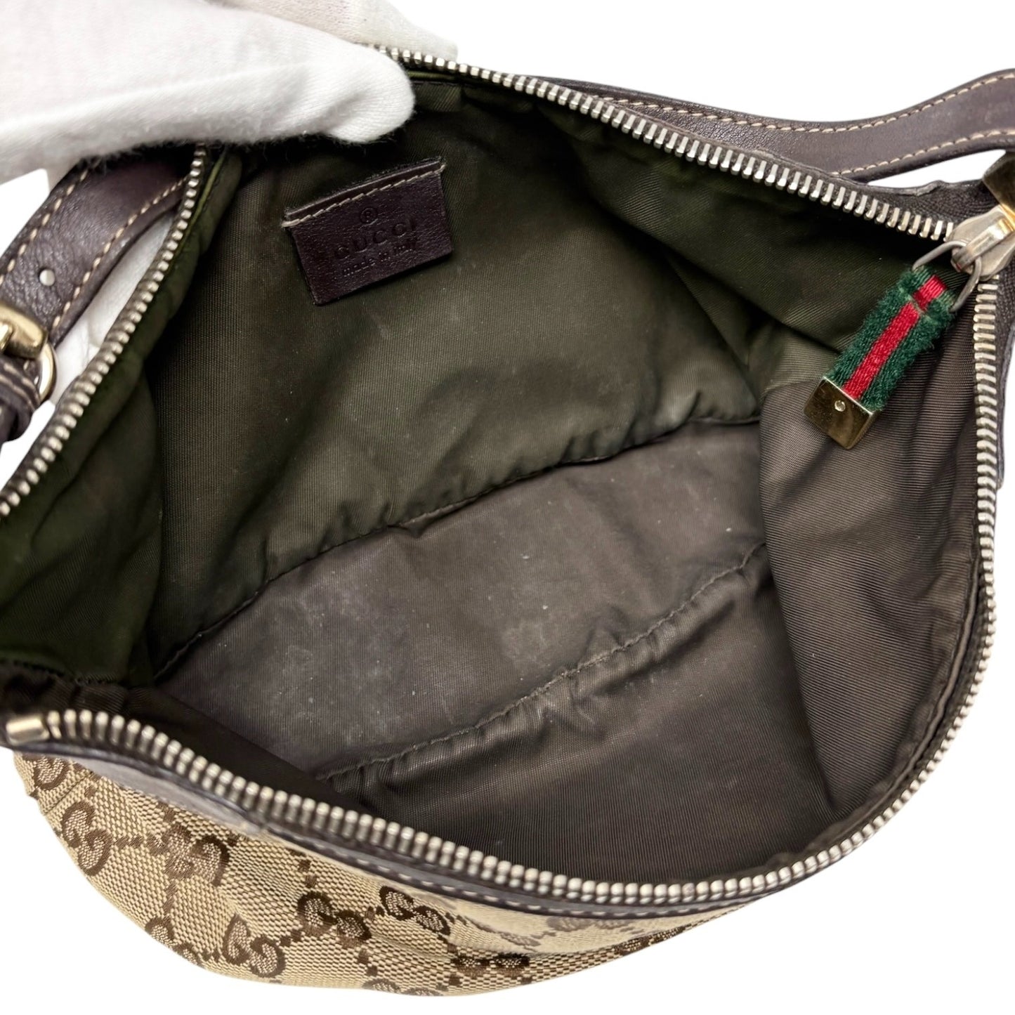 GUCCI Vintage GG Monogram Web Stripe Mini Shoulder Bag Pochette Beige 902417