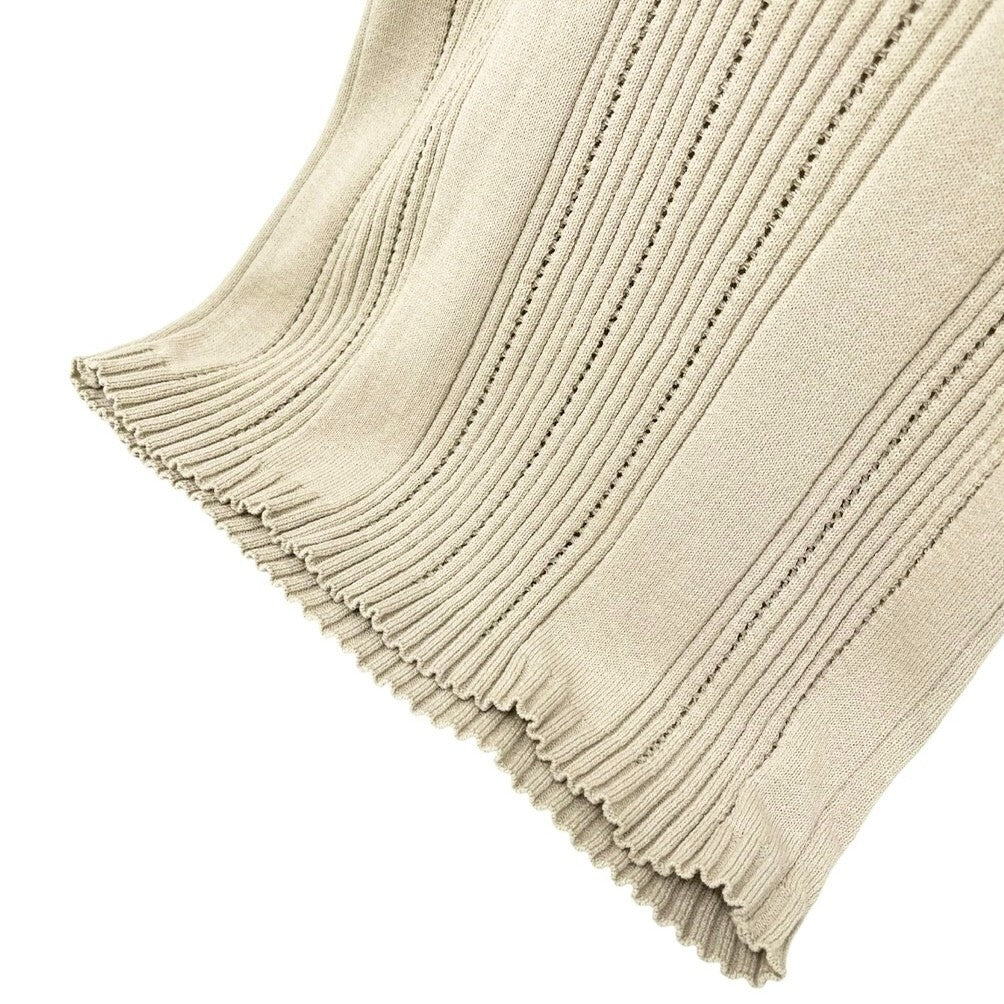 CHANEL Vintage 03P CC Mark Logo Knit T-shirt Top #36 Beige Cotton Polyester