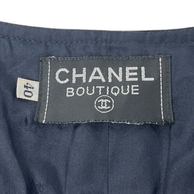 CHANEL Vintage CC Mark Logo Culottes Dress #40 Dark Blue Gold Wool Sleeveless