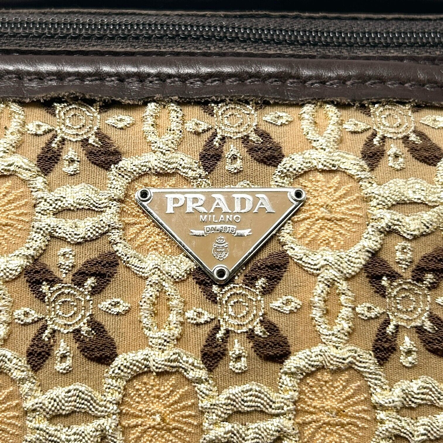 PRADA Vintage Logo Tweed Mini Tote Bag Beige Brown Embroidery Zip Wool Rank AB