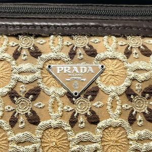 PRADA Vintage Logo Tweed Mini Tote Bag Beige Brown Embroidery Zip Wool Rank AB