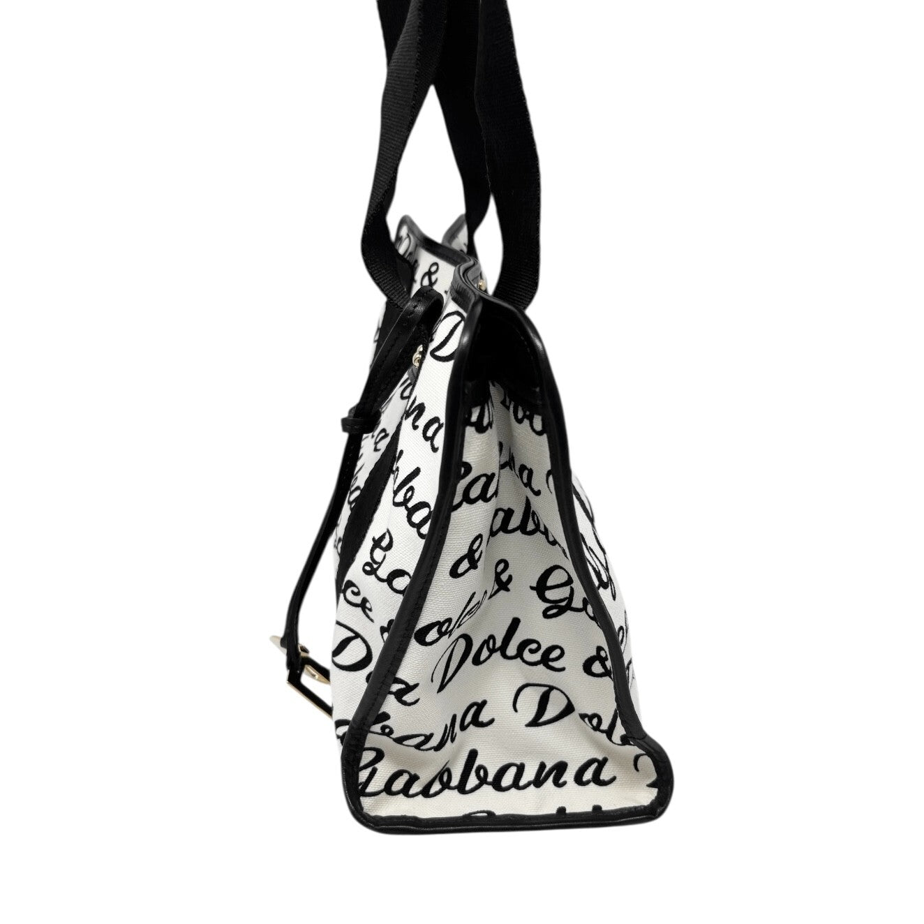 DOLCE&GABBANA Vintage D&G Logo Shoulder Bag White Black Gold Canvas Leather