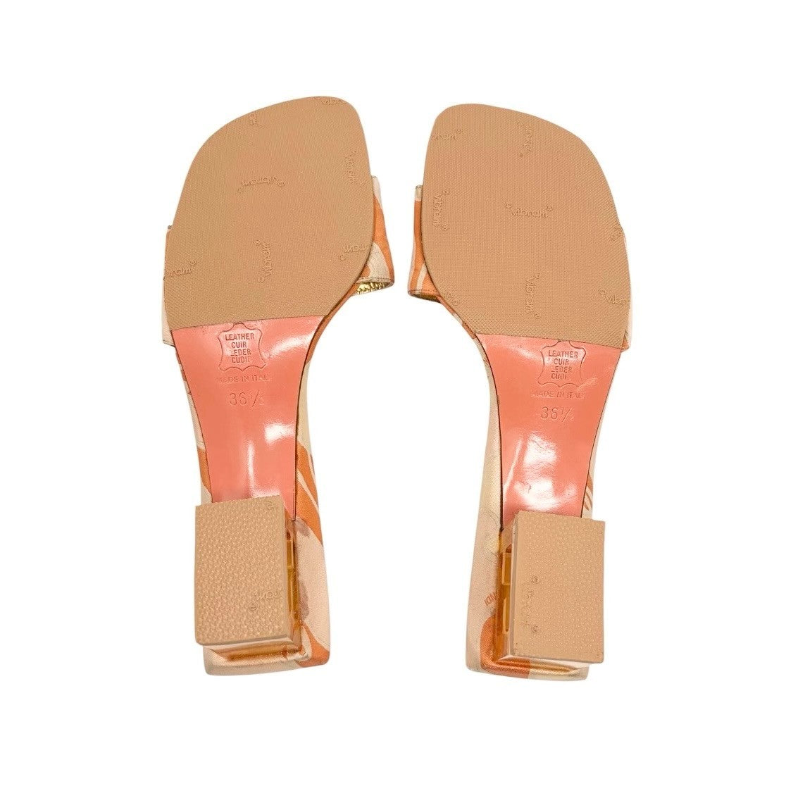 FENDI Vintage FF Logo Psychedelic Print Silk Sandals Heels #36.5 Orange 902028