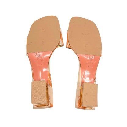 FENDI Vintage FF Logo Psychedelic Print Silk Sandals Heels #36.5 Orange 902028