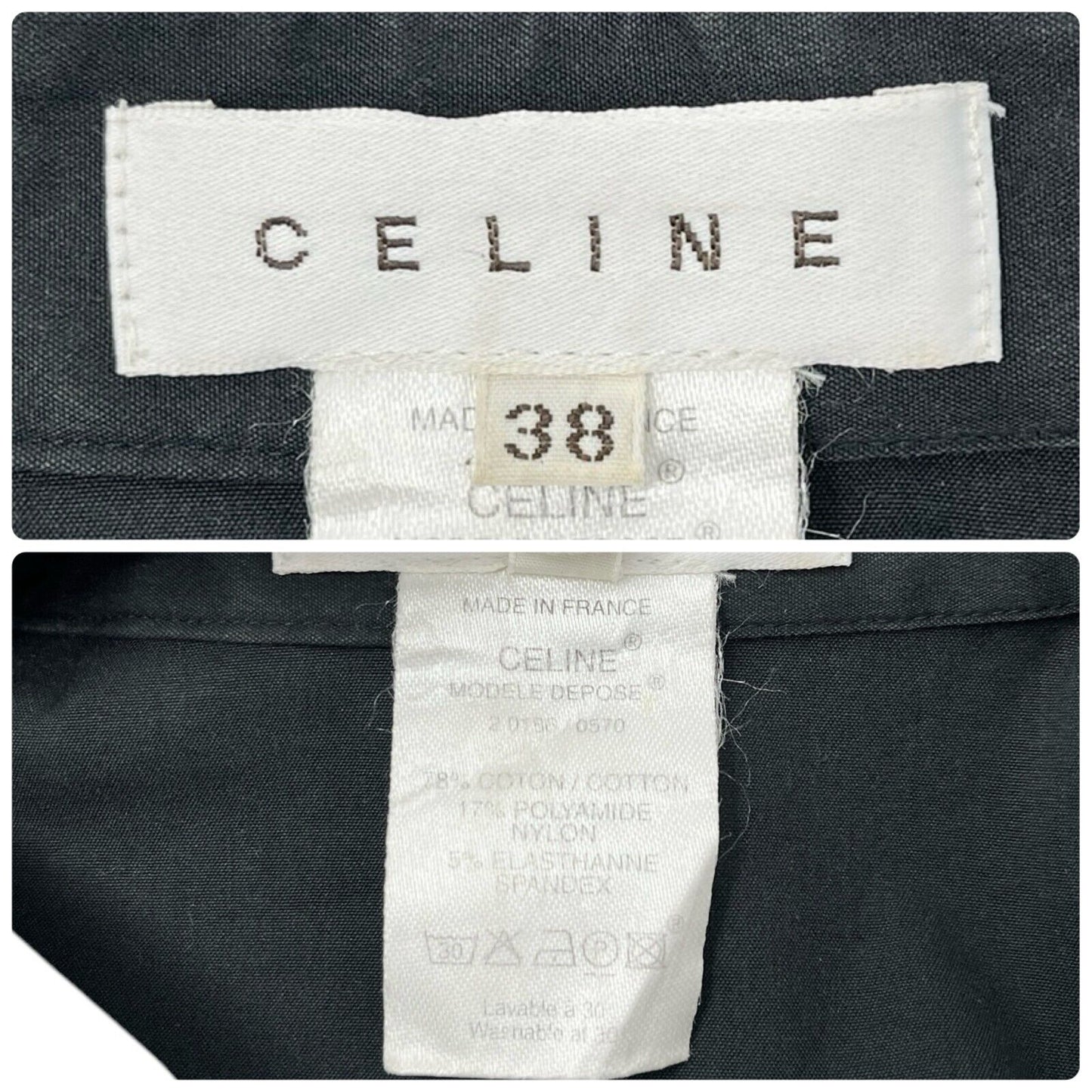 CELINE Vintage Macadam Logo Black Shirt #38 Blouse Top Black Silver Cotton