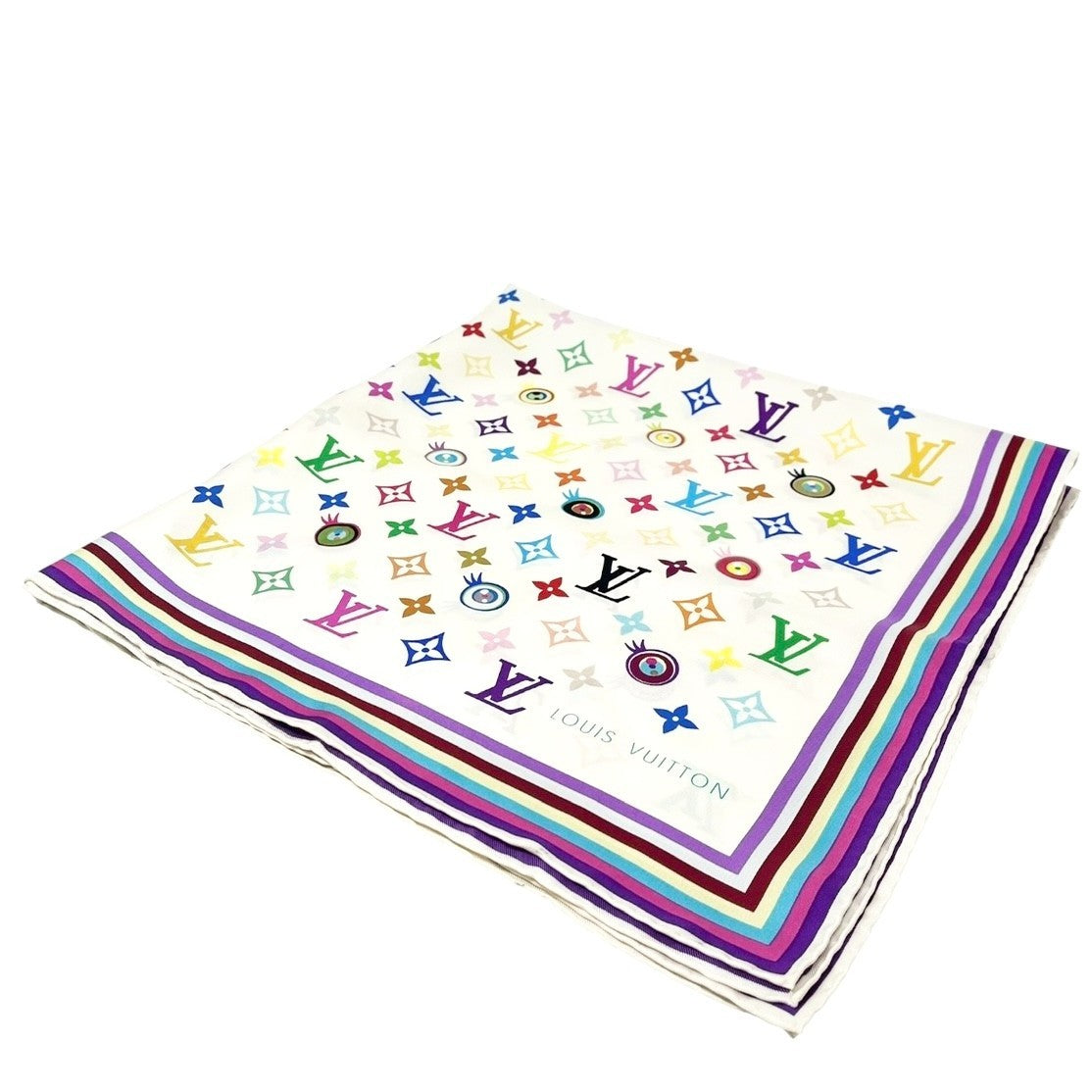 LOUIS VUITTON Vintage LV Eye Love Monogram Logo Multicolor Scarf Wrap Shawl