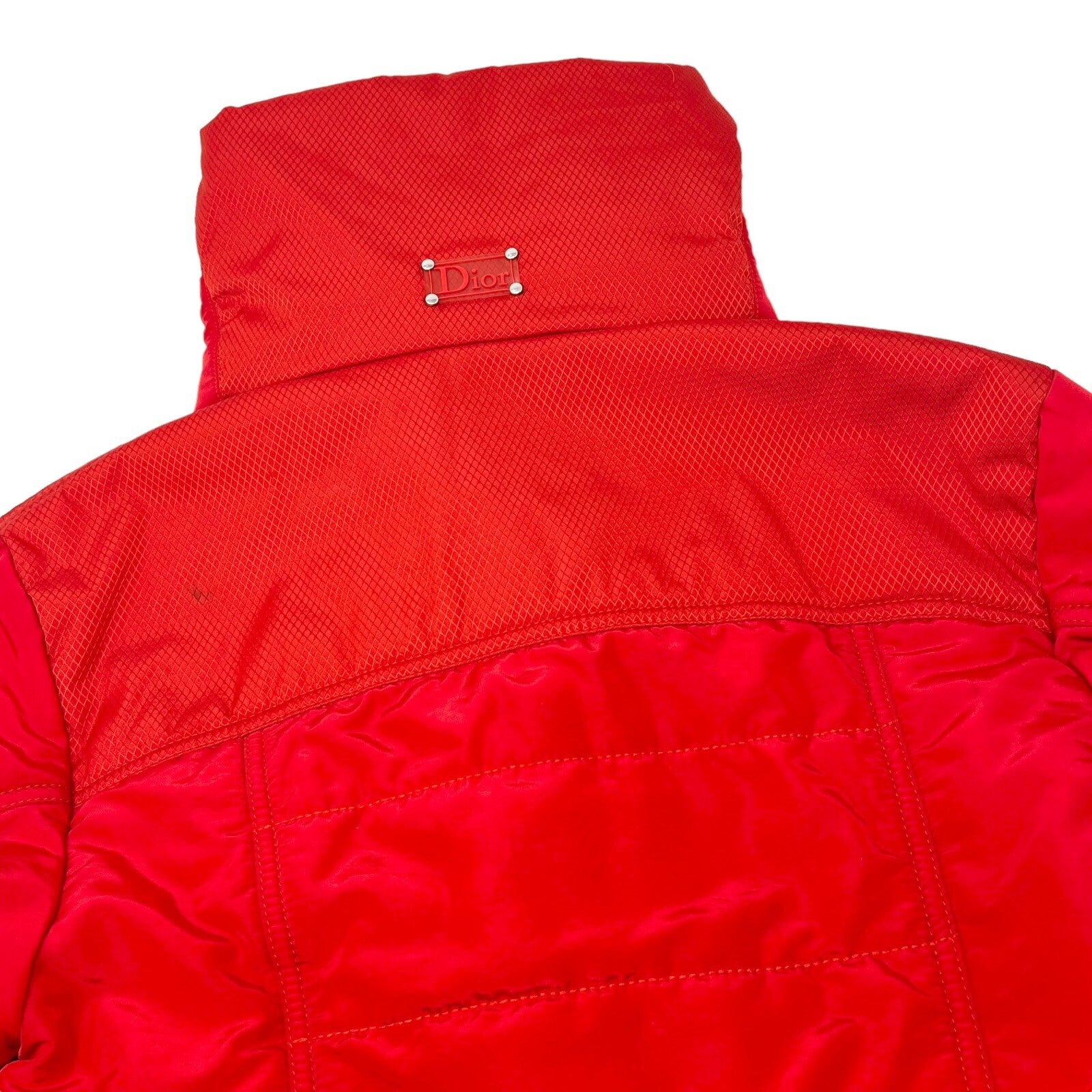 Christian Dior Vintage Logo Puffer Jacket Pants Set #38 Zip Button Red Rank AB