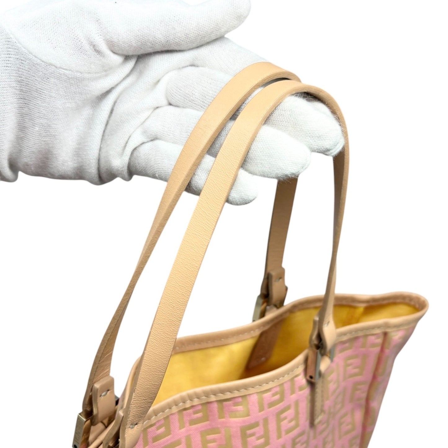 FENDI Vintage FF Logo Zucchino Tote Bag Pink Beige Canvas w/Pouch 901879