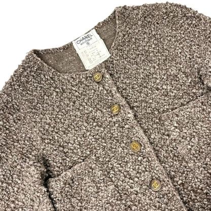CHANEL Vintage 93A CC Logo Button Long Knit Cardigan Sweater #36 Beige Gray