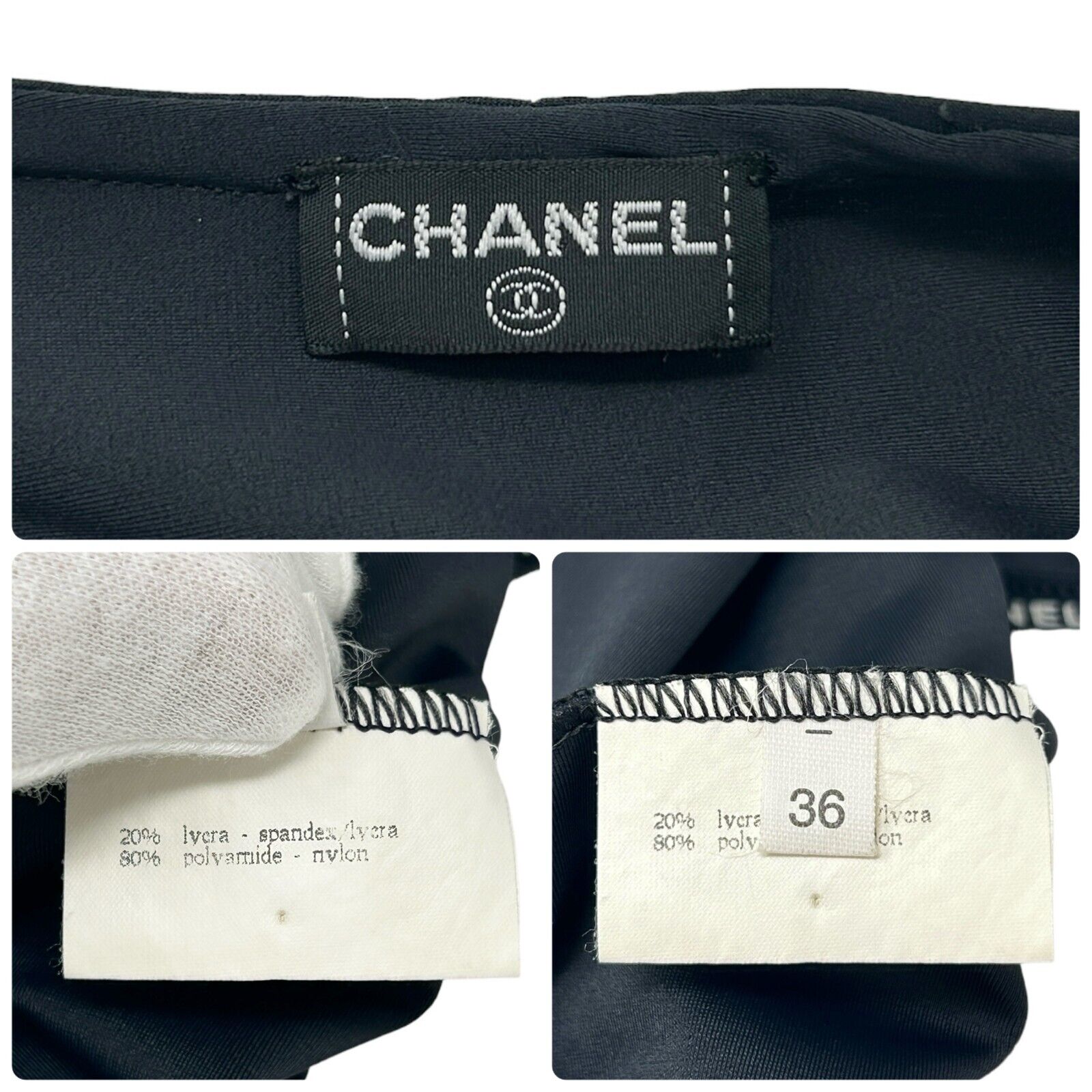 CHANEL Vintage Logo Swimsuits Dress #36 Swimwear Black Nylon Spandex Rank AB