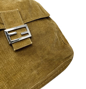 FENDI Vintage FF Logo Mamma Baguette Shoulder Bag Corduroy Brown Silver Cotton