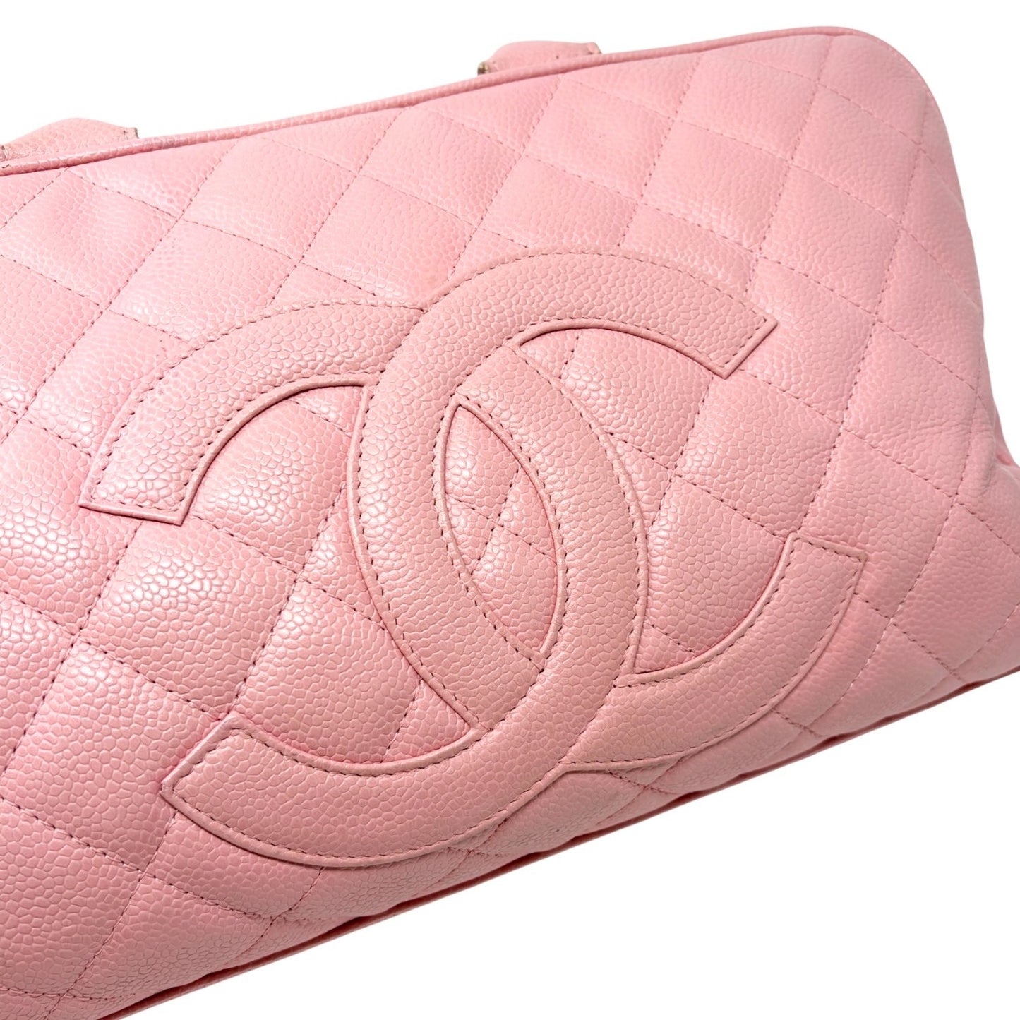 CHANEL Vintage Bic CC Logo Timeless Quilted Leather Boston Bag Pink 902272