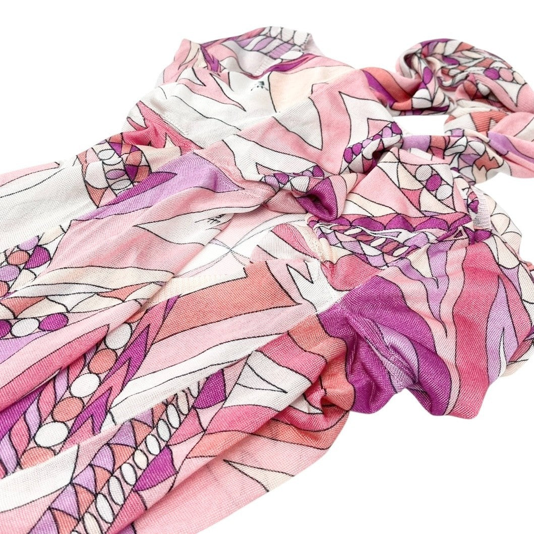 EMILIO PUCCI Vintage Logo Knit Cardigan Top #34 Multicolor Pink Rayon Button