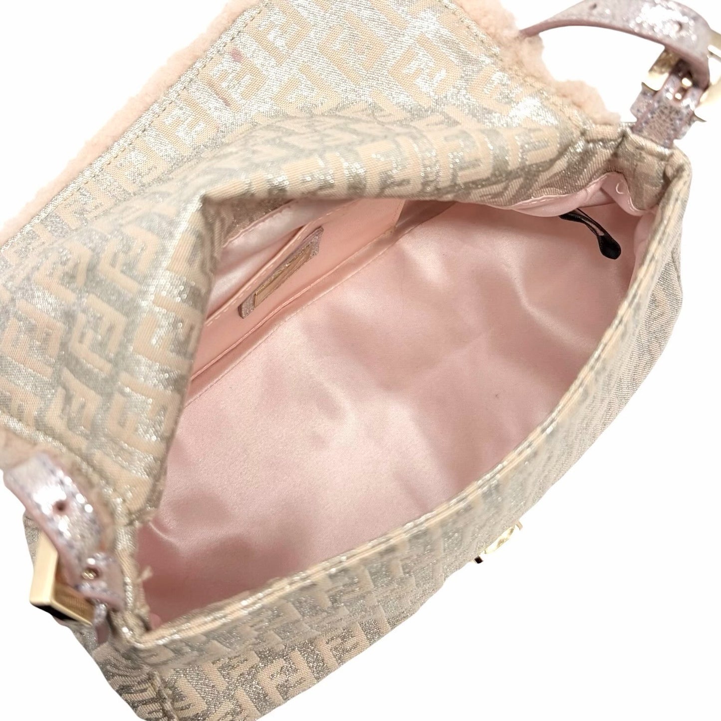 FENDI Vintage Zucchino Squirrel Mamma Baguette Canvas Shoulder Bag Pink 902043