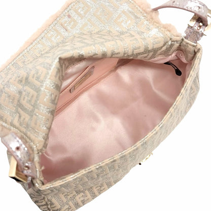 FENDI Vintage Zucchino Squirrel Mamma Baguette Canvas Shoulder Bag Pink 902043