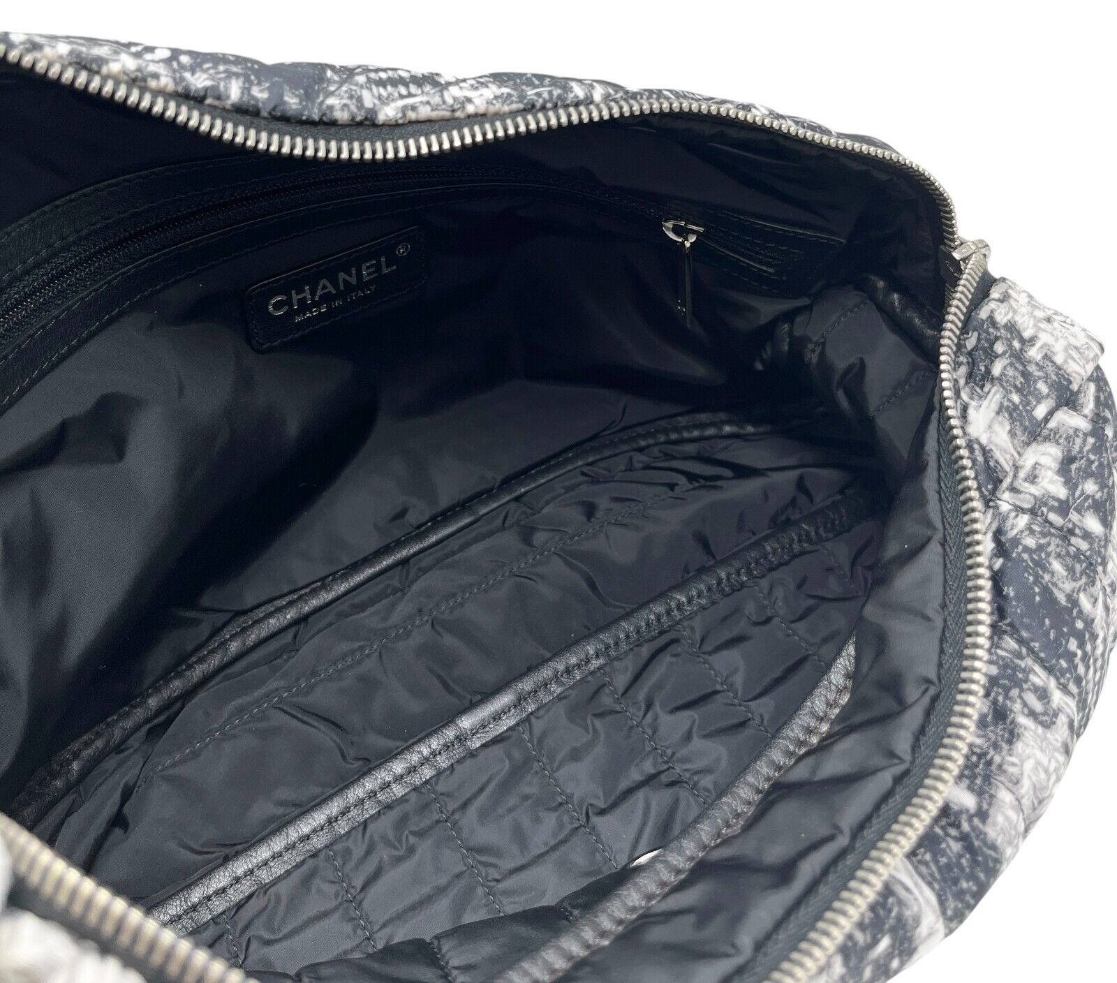 CHANEL Vintage CC Logo Matelasse Shoulder Bag With Pouch Black Silver Nylon