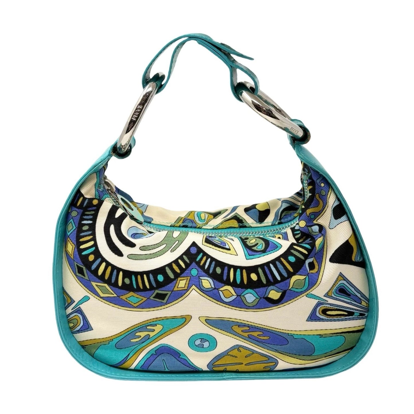 EMILIO PUCCI Vintage Logo Abstract Blue Print Multicolor Hobo Mini Bag Handbag