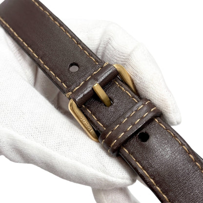 GUCCI Vintage GG Monogram Crossbody Bag Brown Gold Suede Canvas Studs Nailhead