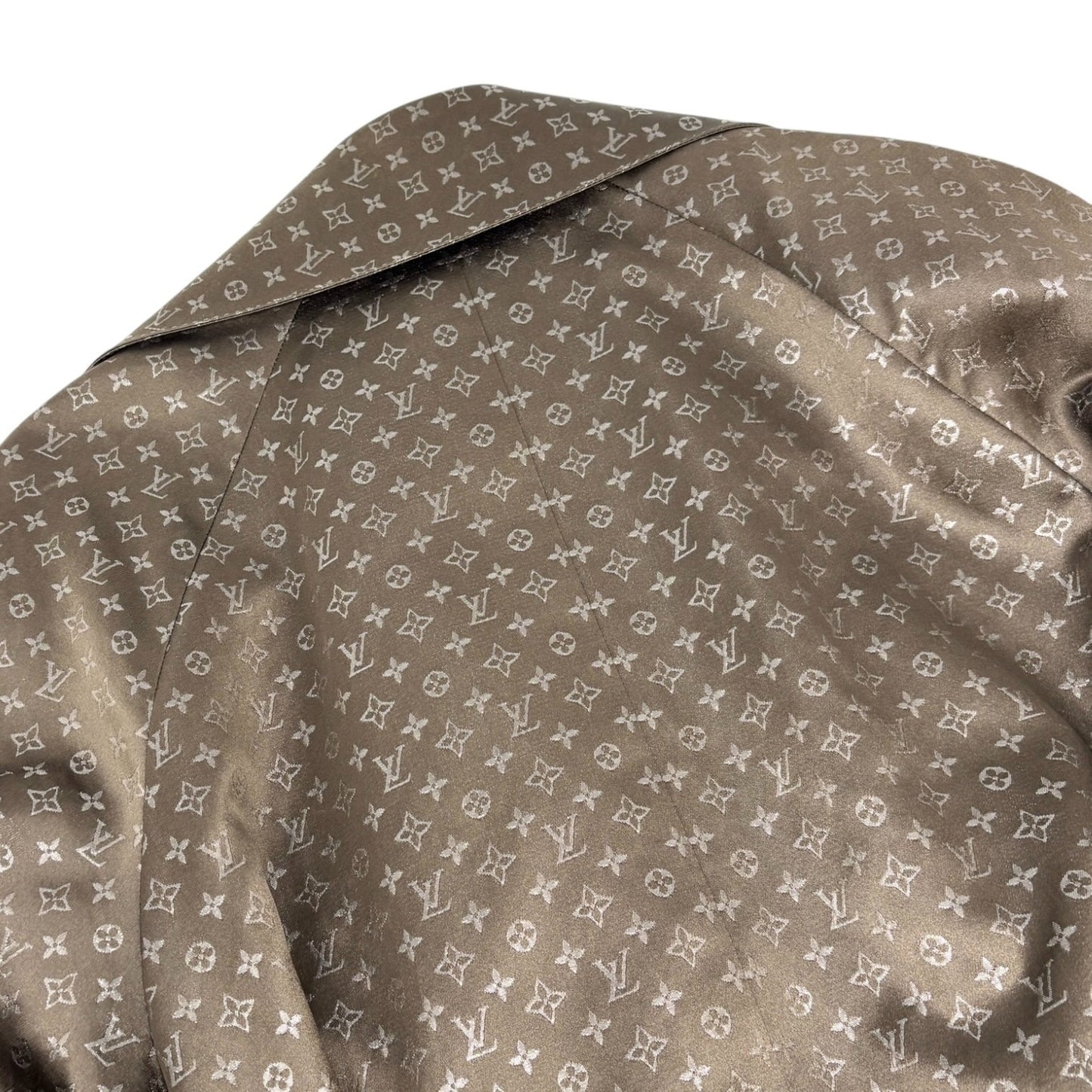 LOUIS VUITTON Vintage Monogram Silk Trench Coats Jacket Belt #36 Brown Silver