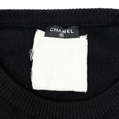 CHANEL Vintage 94A CC Logo Cashmere Pocket Knit Sweater Top Black 902809