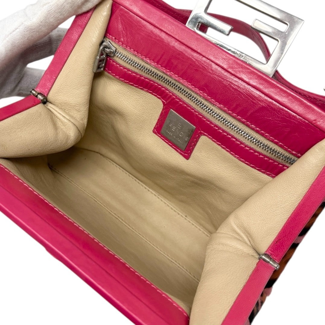 FENDI Vintage Mamma Baguette Leopard Pony Calf Hair Shoulder Bag Pink Brown