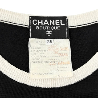 CHANEL Vintage 95C CC Logo Knit Mini Dress Short Sleeve #36 Black White 901285